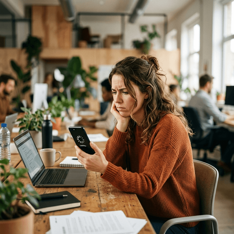 Frustrated person with slow phone